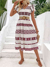 Load image into Gallery viewer, Aztec Floral Printed V-Neck Smocked Flutter Sleeve Dress