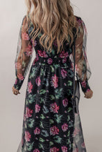 Load image into Gallery viewer, Winter evening Somcked Floral V-Neck Long Sleeve Dress