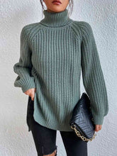Load image into Gallery viewer, Winter Gathering Full Size Turtleneck Rib-Knit Slit Sweater