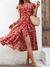 Load image into Gallery viewer, Floral Surplice Neck Flutter Sleeve Dress