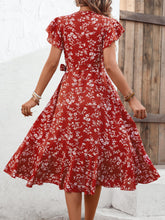 Load image into Gallery viewer, Floral Surplice Neck Flutter Sleeve Dress