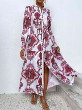 Load image into Gallery viewer, Mykonos Florals Printed Tie Waist Notched Neck Midi Dress