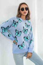 Load image into Gallery viewer, Bright Butterfly Pattern Round Neck Dropped Shoulder Sweater