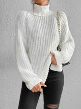 Load image into Gallery viewer, Winter Gathering Full Size Turtleneck Rib-Knit Slit Sweater