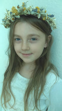 Load image into Gallery viewer, Yellow fields. Dried flower autumn crown with tansy, yarrow, mini daisies and lavender