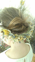 Load image into Gallery viewer, Yellow fields. Dried flower autumn crown with tansy, yarrow, mini daisies and lavender