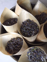 Load image into Gallery viewer, Lavender wedding confetti cones- wedding exit confetti - biodegradable wooden cones and dried lavender