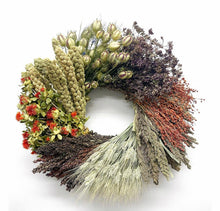 Load image into Gallery viewer, Autumn / Fall Wheel dried herb and grain Wreath Measure 19-20 inches - handmade in the USA