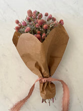 Load image into Gallery viewer, Sweetheart pink dried flower bouquet - in paper heart wrap- Mother’s Day dried flower bouquet