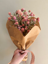 Load image into Gallery viewer, Sweetheart pink dried flower bouquet - in paper heart wrap- Mother’s Day dried flower bouquet