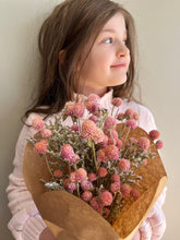 Load image into Gallery viewer, Sweetheart pink dried flower bouquet - in paper heart wrap- Mother’s Day dried flower bouquet