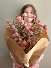 Load image into Gallery viewer, Sweetheart pink dried flower bouquet - in paper heart wrap- Mother’s Day dried flower bouquet