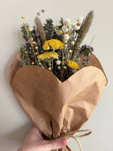 Load image into Gallery viewer, Sweetheart pink dried flower bouquet - in paper heart wrap- Mother’s Day dried flower bouquet