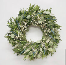 Load image into Gallery viewer, American Girl farmhouse Eucalyptus & Boxwood Wreath - All Natural Patriotic Wreath- Fourth of July decor 22 inch