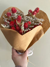 Load image into Gallery viewer, Sweetheart pink dried flower bouquet - in paper heart wrap- Mother’s Day dried flower bouquet
