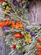 Load image into Gallery viewer, New 2022 Fall Garden Wreath. Thanksgiving Autumn Fall door décor. Dried Floral Wreath. Dried Flower Wreath for Autumn