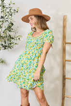 Load image into Gallery viewer, Lemon &amp; Lime Smocked Scoop Neck Flounce Sleeve Mini Dress
