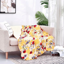 Load image into Gallery viewer, Yellow Floral Quilted Throw Blanket - Hummingbirds Farmhouse Red Flowers for Couch, Sofa or Bed- Scalloped Edges - 50 x 60
