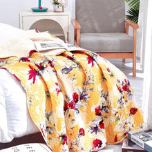 Load image into Gallery viewer, Yellow Floral Quilted Throw Blanket - Hummingbirds Farmhouse Red Flowers for Couch, Sofa or Bed- Scalloped Edges - 50 x 60
