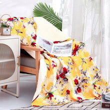 Load image into Gallery viewer, Yellow Floral Quilted Throw Blanket - Hummingbirds Farmhouse Red Flowers for Couch, Sofa or Bed- Scalloped Edges - 50 x 60
