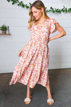 Load image into Gallery viewer, Coral Floral Boho Elastic Waist Ruffle Midi Dress
