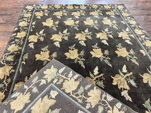 Load image into Gallery viewer, Tibetan Nepal Rug 6x9, Wool Hand Knotted Vintage Carpet 6 x 9, Dark Green &amp; Golden Yellow, Floral Bouquets
