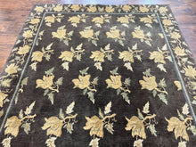 Load image into Gallery viewer, Tibetan Nepal Rug 6x9, Wool Hand Knotted Vintage Carpet 6 x 9, Dark Green &amp; Golden Yellow, Floral Bouquets
