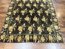 Load image into Gallery viewer, Tibetan Nepal Rug 6x9, Wool Hand Knotted Vintage Carpet 6 x 9, Dark Green &amp; Golden Yellow, Floral Bouquets
