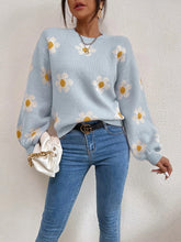 Load image into Gallery viewer, Flower Power Round Neck Latern Sleeve Sweater
