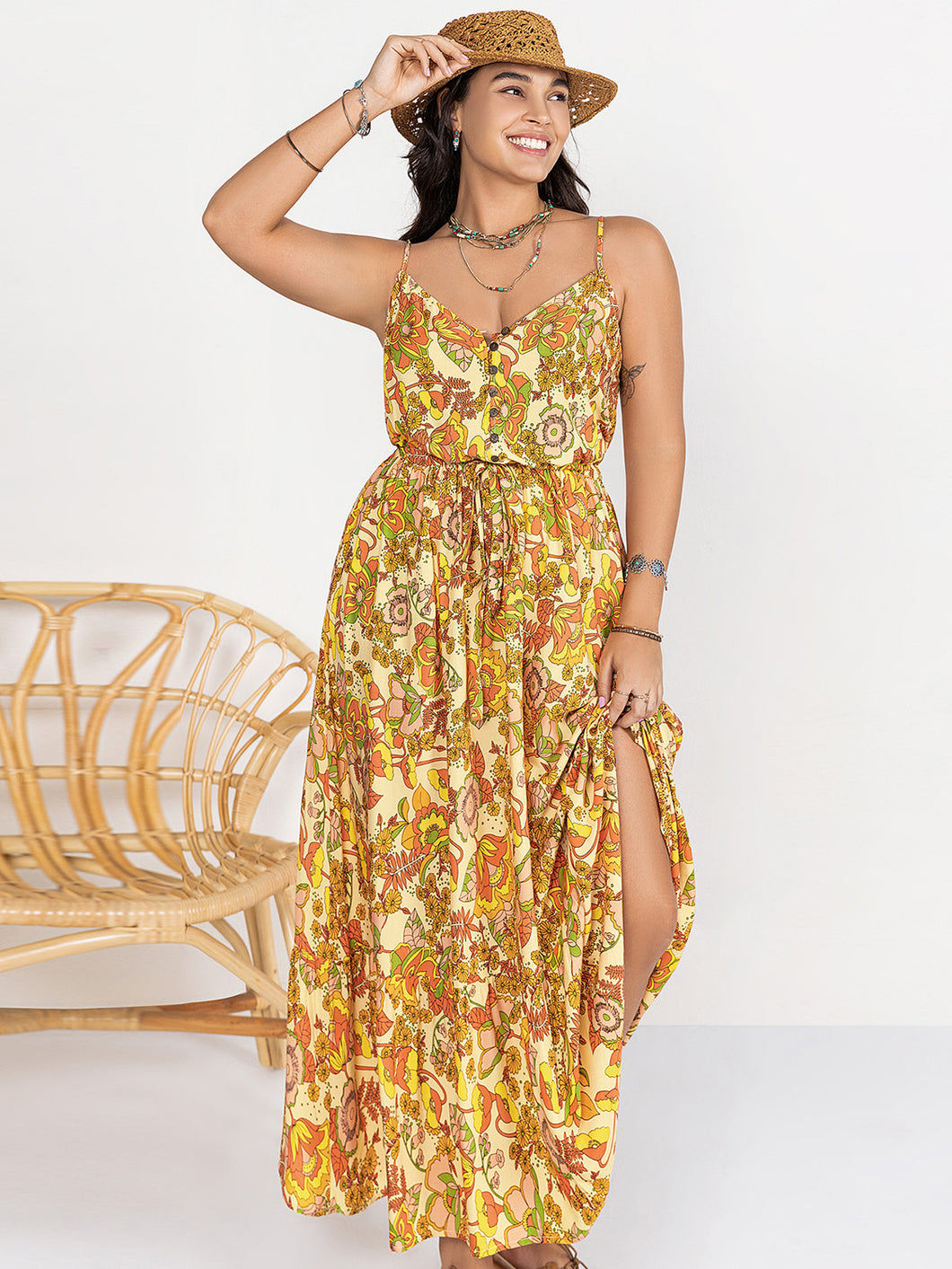 Sweet summer Plus Size Printed V-Neck Maxi Cami Dress