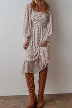 Load image into Gallery viewer, Smocked Floral Square Neck Long Sleeve Midi Dress
