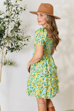 Load image into Gallery viewer, Lemon &amp; Lime Smocked Scoop Neck Flounce Sleeve Mini Dress
