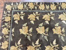 Load image into Gallery viewer, Tibetan Nepal Rug 6x9, Wool Hand Knotted Vintage Carpet 6 x 9, Dark Green &amp; Golden Yellow, Floral Bouquets
