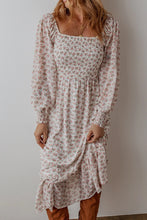 Load image into Gallery viewer, Smocked Floral Square Neck Long Sleeve Midi Dress
