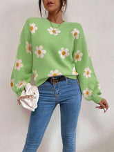 Load image into Gallery viewer, Flower Power Round Neck Latern Sleeve Sweater
