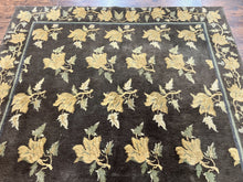 Load image into Gallery viewer, Tibetan Nepal Rug 6x9, Wool Hand Knotted Vintage Carpet 6 x 9, Dark Green &amp; Golden Yellow, Floral Bouquets
