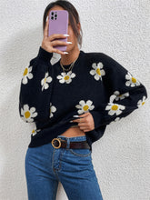 Load image into Gallery viewer, Flower Power Round Neck Latern Sleeve Sweater
