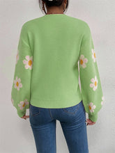 Load image into Gallery viewer, Flower Power Round Neck Latern Sleeve Sweater
