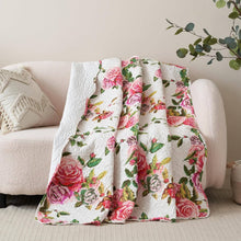 Load image into Gallery viewer, Bedding Romantic Roses Floral Throw Blanket - Lovely Spring Pink &amp; White Scalloped Colorful Lightweight Breathable - Bright Vibrant Quilted Throw Blanket - 50 x 60
