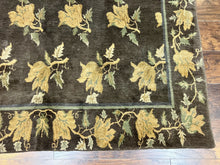 Load image into Gallery viewer, Tibetan Nepal Rug 6x9, Wool Hand Knotted Vintage Carpet 6 x 9, Dark Green &amp; Golden Yellow, Floral Bouquets
