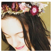 Load image into Gallery viewer, Chianti Collection Dried Flower Crown, Autumn Lavender, Wine Tones, Maroon, Fuchsia
