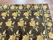 Load image into Gallery viewer, Tibetan Nepal Rug 6x9, Wool Hand Knotted Vintage Carpet 6 x 9, Dark Green &amp; Golden Yellow, Floral Bouquets
