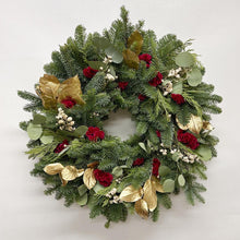 Load image into Gallery viewer, Golden Garden fresh Christmas Wreath 22 inches
