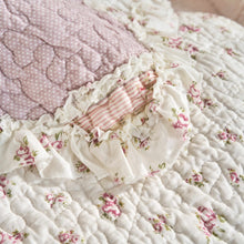 Load image into Gallery viewer, Cotton Patchwork Throw Blanket - Floral Cottage Quilted Reversible Blush Pink &amp; Cream Shabby Chic Botanical Ruffle Design - Vintage Garden Rose Pastel Accents (3031)- 50 x 60
