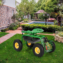 Load image into Gallery viewer, Red/Green Garden Cart Rolling Work Seat With Heavy Duty Tool Tray Gardening Planting-Green
