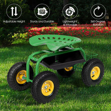 Load image into Gallery viewer, Red/Green Garden Cart Rolling Work Seat With Heavy Duty Tool Tray Gardening Planting-Green
