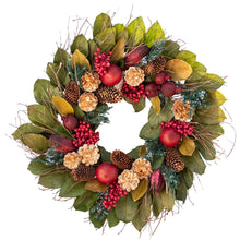 Load image into Gallery viewer, Golden Pinecone &amp; Pomegranate Wreath
