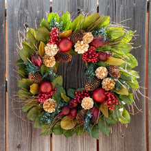 Load image into Gallery viewer, Golden Pinecone &amp; Pomegranate Wreath
