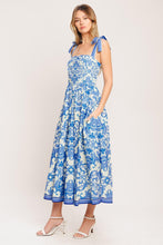 Load image into Gallery viewer, AZURE SCROLL WOVEN MIDI DRESS
