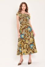 Load image into Gallery viewer, TEAL TEMPTATION BROWN/TEAL DRAPED ONE-SHOULDER MESH MIDI DRESS
